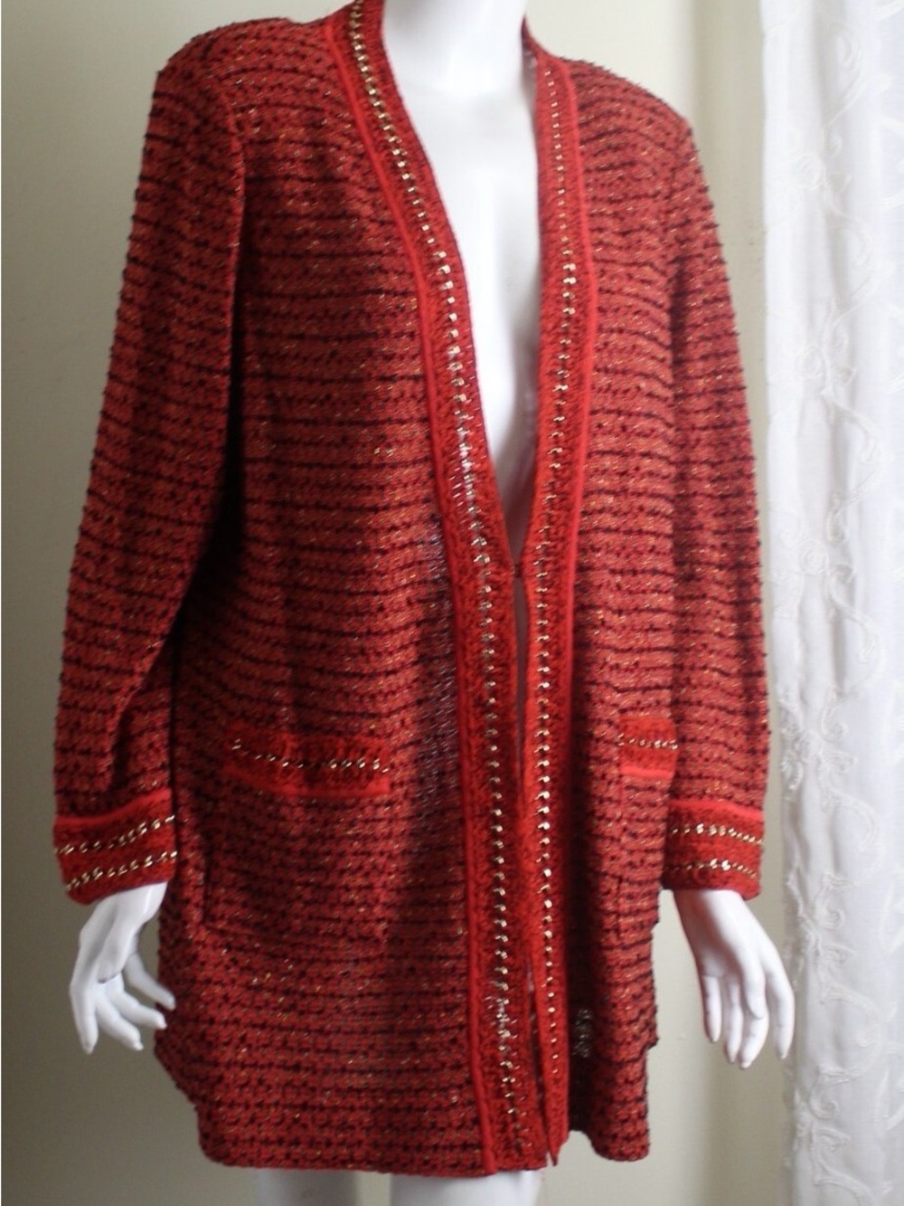 Missook Red  Chain Open Cardigan / Blazer Plus Size Business Blazer NWT, Sz 3X